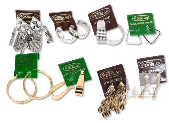 8 Pairs Vintage NOS D'ORLAN Pierced Earrings, 14K Gold Wires