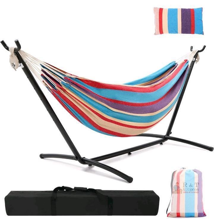 New Hammock with Stand, Ohuhu Double Hammock with Space Saving Steel Stand & Pillow 2 Person Hammocks with Portable Carrying Bag