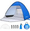 Glymnis Pop-Up Beach Tent, 3-4 Person, 86.6"x74.8"x53.1", UV 50+, Carry Bag, Blue