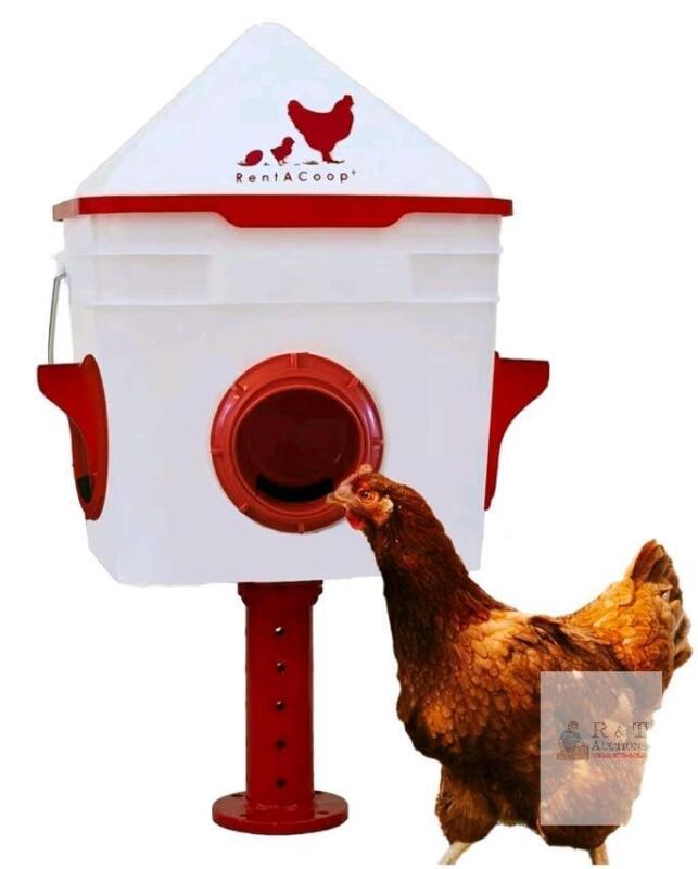 New - RentACoop Chick2Chicken 20lb BPA-Free 4-Medium Port Feeder - Includes Anti-Roost Cone, Slider Port Cover, Lid