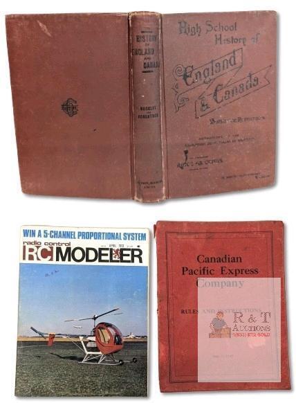 Antique Hardcover Book: 1891 Highschool History of England & Canada by Buckley and Robertson + 1949 Paperback Canadian Pacific Express Company Rules And Instructions, April 1973 Radio Control RC Modeler Magazine
