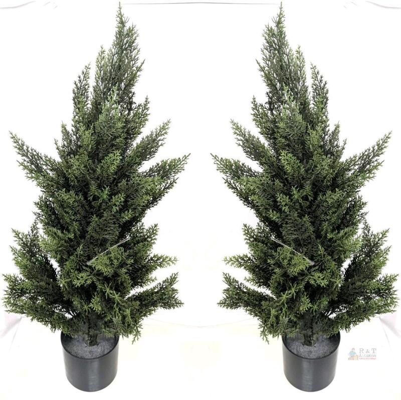 New 2-Pack 3ft Tall (36") Artificial Cedar Topiary Trees, Potted UV Rated Plant for Home Decor Indoor and Outdoor Use, Weighted Pots, Easy To Assemble