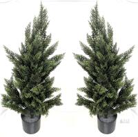 New 2-Pack 3ft Tall (36") Artificial Cedar Topiary Trees, Potted UV Rated Plant for Home Decor Indoor and Outdoor Use, Weighted Pots, Easy To Assemble