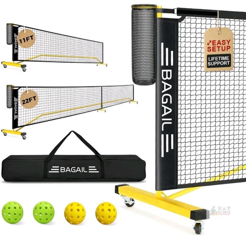 BAGAIL 2-in-1 Portable Pickleball Net System, 22ft & 11ft, Rust-Proof Steel Frame, Carry Bag, Wheels
