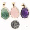 3 New Polished Faceted Semi-Precious Stone Pendants: Amethyst+ Green / Pink Quartz, 1.25" Long Incl Bale - 2