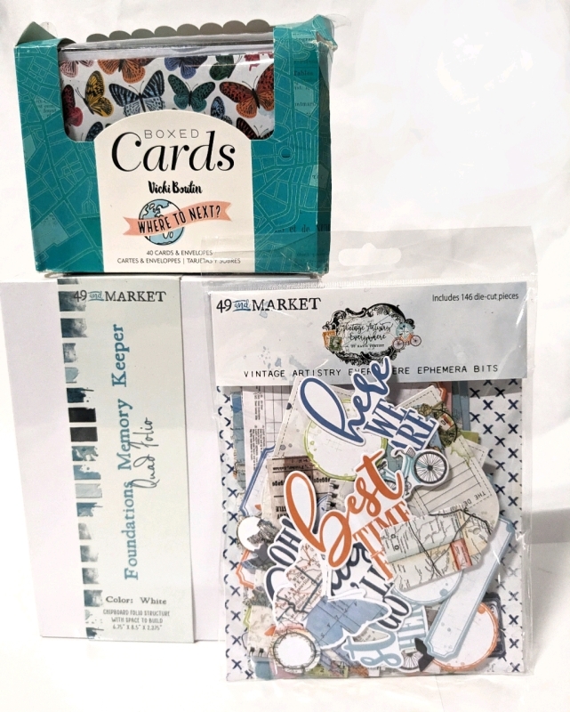 New Memory Keeper Folio, Vintage-Style Die-Cut Ephemera Bits & 40 Boxed A2 Cards.