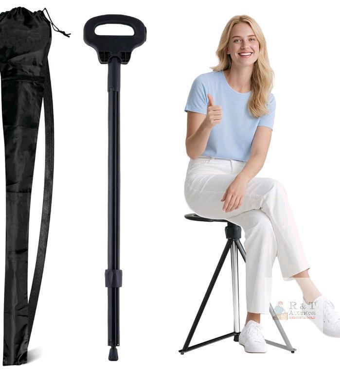 ALEVMOOM Upgraded Folding Cane Seat, Adjustable Height, 550 lbs Capacity, Black NEW