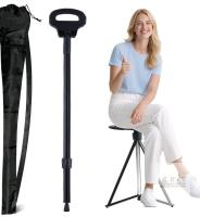 ALEVMOOM Upgraded Folding Cane Seat, Adjustable Height, 550 lbs Capacity, Black NEW