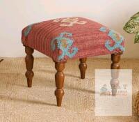 New Handmade Jute Ottoman Stool with Wooden Legs
