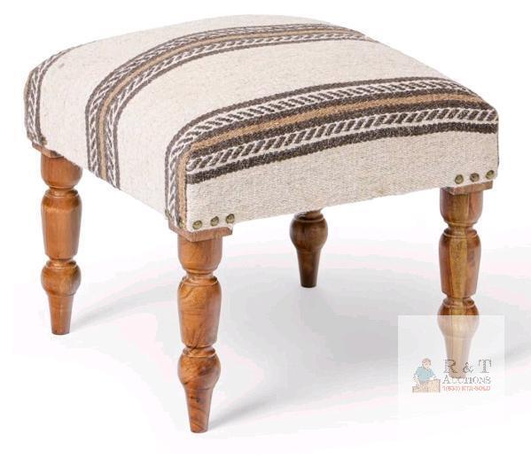 New Handmade Jute Ottoman Stool with Wooden Legs