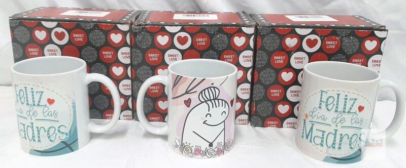 3 NEW Ceramic Mug with 'Feliz d&iacute;a de las Madres' Design, 11 oz Capacity, Includes Retail Box