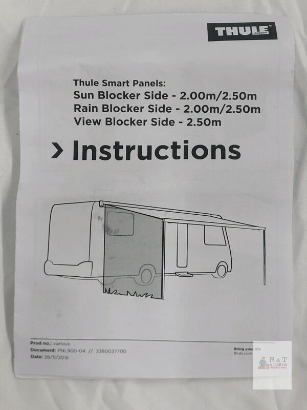 Thule Smart Panels G2 Sun Blocker Side 2.00m/2.50m for RV Camper Awning with Mount Kit