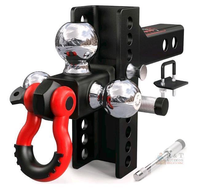 New TYT Adjustable Tri-Ball Trailer Hitch for 2" Receiver, 4.5" Drop/Rise, Triple Balls (1-7/8", 2", 2-5/16") with Shackle, 10,000 lbs GTW, 1,000 lbs TW,Pin Lock & Hitch Tightener
