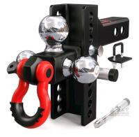 New TYT Adjustable Tri-Ball Trailer Hitch for 2" Receiver, 4.5" Drop/Rise, Triple Balls (1-7/8", 2", 2-5/16") with Shackle, 10,000 lbs GTW, 1,000 lbs TW,Pin Lock & Hitch Tightener