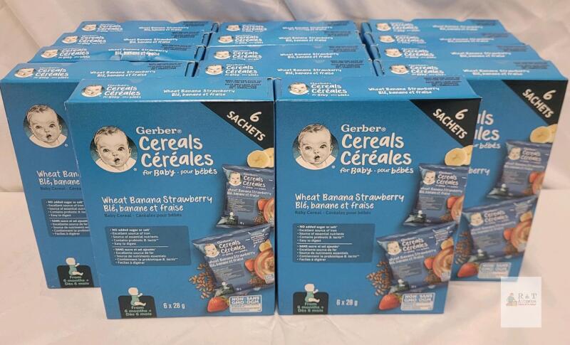 Gerber Wheat Banana Strawberry Baby Cereal, 6x28g Sachets, Lot of 14 Boxes, Non-GMO, 2026 Expiry