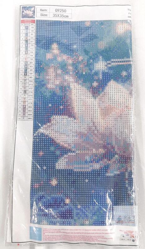 HkejoI 14"x14" Diamond Painting Kit, Hummingbird & Lotus, 26 Colors, Sealed, G9250