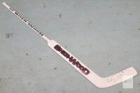Wooden Sher-Wood RH Goalie Stick Signed by Niagara Area Native Rob Barnhardt . Measures 59.5" Long