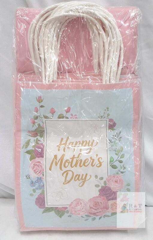 Zoketrition 24 Pcs Mother&rsquo;s Day Gift Bags, Floral Designs, Pink Rope Handles, 8x4x10 in, New