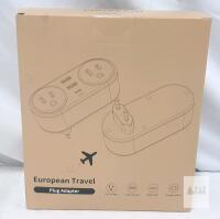 European Travel Plug Adapter, 2 AC Outlets, 2 USB-A, 1 USB-C, 2500W, FCC
