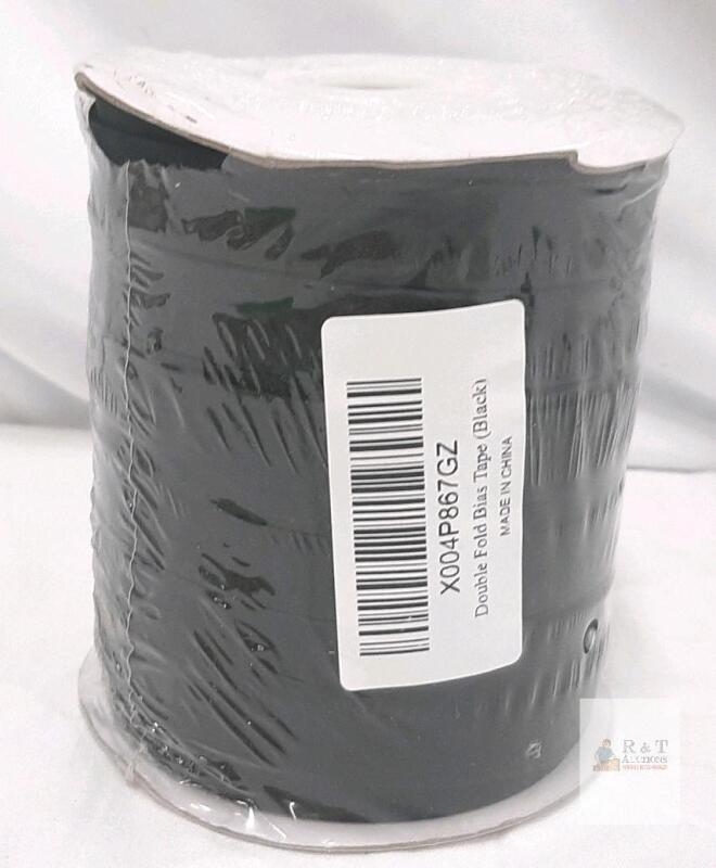 Black Double Fold Bias Tape Roll, 1/2" Wide, 50 Yards, X004P867GZ,