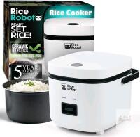 Rice Robot Personal Rice Cooker, PFAS-free, Nonstick. 1.2 Quart Capacity, with Stainless Steel Steamer Tray, Measuring Cups, Recipe Book with 60 Recipes, and Serving Spoon, As Seen On TV - Retails for $49.55 CAD