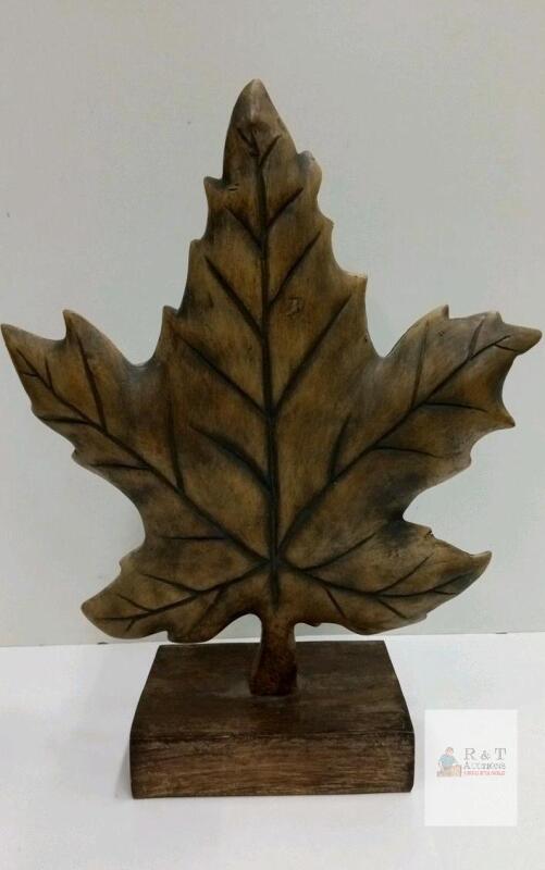 Wooden Leaf Sculpture with Rustic Finish, 12" Tall