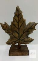 Wooden Leaf Sculpture with Rustic Finish, 12" Tall