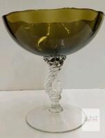 Mid-Century Empoli Italy Glass Compote with Dolphin Stem,7"