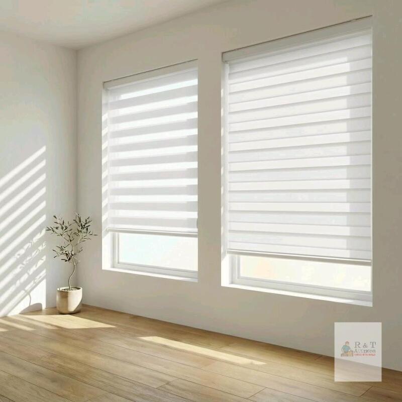 New Foiresoft 25" &times; 64" Cordless Zebra Blinds, Made-to-Order Day Night Dual Layer Window Shades, Light Filtering Privacy Roller Blinds for Indoor Windows