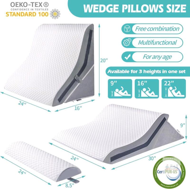 Simpledad Wedge Pillow for Sleeping, Orthopedic Bed Wedge Pillow Set, 15-in-1 Adjustable Memory Foam Wedge Pillows Post Surgery, 9 &16 & 20 inches Height 3-in-1 Incline Pillows Wedges for Back Pain/Acid Reflux - Goid Condition, Some Pulled Threads