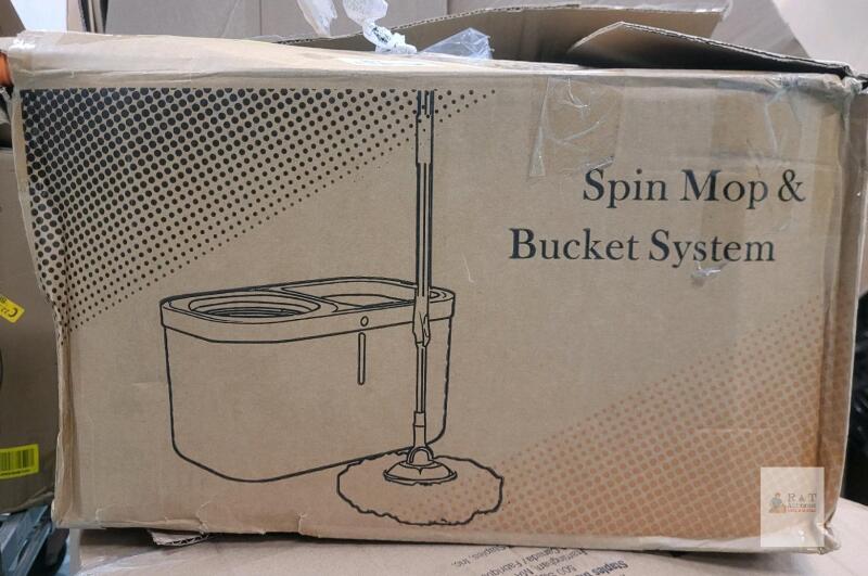Spin Mop & Bucket System, 2 Microfiber Mop Heads, Orange/White, Stainless Handle,