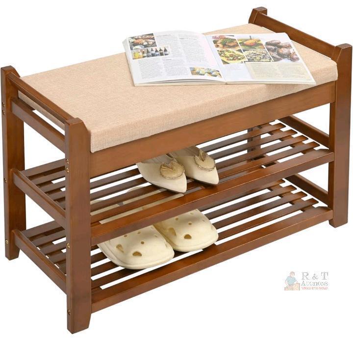 Shoe Bench with Cushion, 2 Shelves, 330 lbs Capacity, 27.6"x11.8"x18.5", Model APC240318-001 as new in box