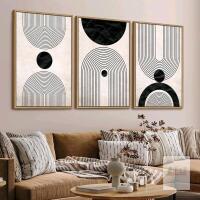 New Framed Wall Art Canvas Set Mid Century Boho Pictures Modern Abstract Geometric Wall Decor Minimalist Black Beige Bohemian Canvas Painting Artwork for Living Room Bedroom Office 15.75" &times; 23.5" &times; 1" Natural