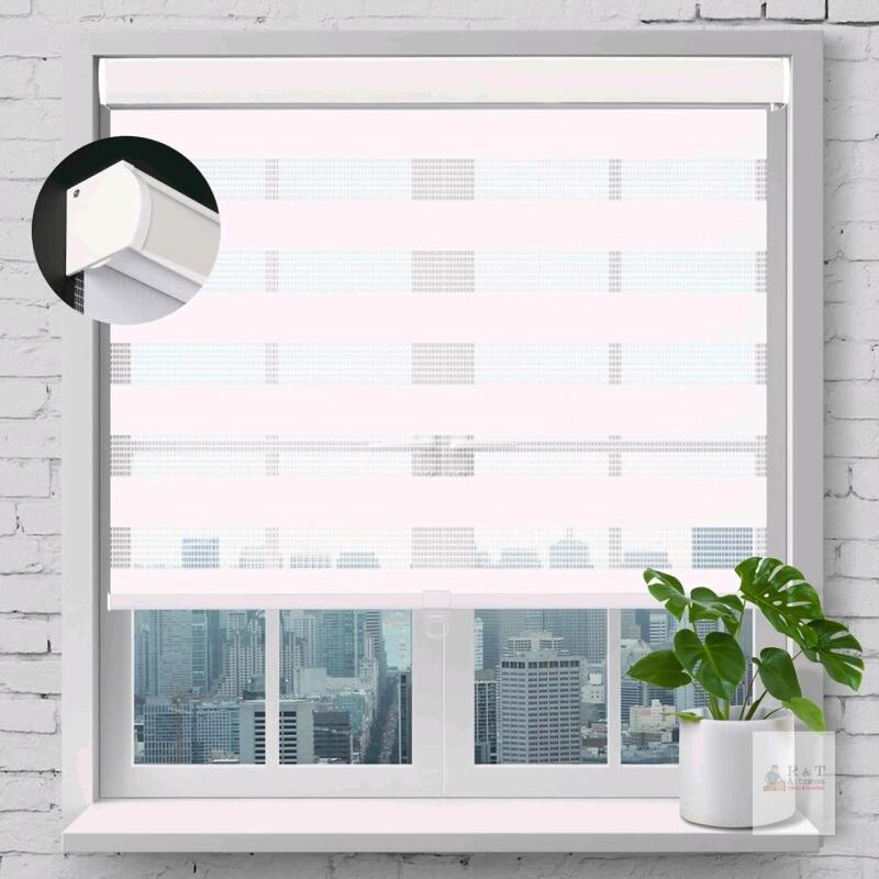 New 40" &times; 72" Light Filtering Horizontal Blinds and Shades Dual Layer Zebra Shade Light Control, Day and Night Window Drape Customize White