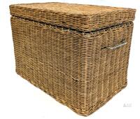 Vintage Wire & Wicker Handled Bin With Lid, 11.25" &times; 18" &times; 13" Tall