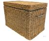 Vintage Wire & Wicker Handled Bin With Lid, 11.25" &times; 18" &times; 13" Tall