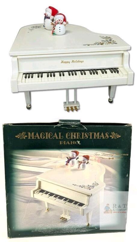 Vintage Magical Christmas Grand Piano Self-Playing Music Box - Plays 12 Songs, With 2 Dancing Snowmen - Battery Operated (2&times; "C" Batteries, Not Included) Christmas Animatronic With Original Box, 9&rdquo; x 10.5&rdquo; x 5.5&rdquo;, Tested