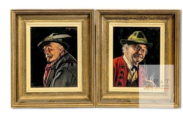 Pair of Vintage Inge Wolfle (b. 1893) Framed Wall Art Portraits, Signed, 8.75" &times; 10.25" ea