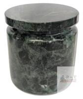 Green Marble Vanity Lidded Jar, 4" Diameter &times; 4.25" Tall, No Chips or Cracks, Fleabites Along Inner Lid Rim