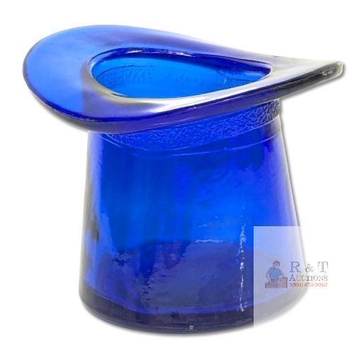 Vintage Cobalt Blue Glass Top Hat Toothpick Holder With Textured Band, 2.4" Tall No Chips or Cracks