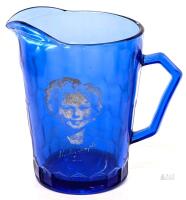 Vintage 1930s Shirley Temple Cobalt Blue Milk Pitcher, Unsigned Hazel-Atlas Glass, 4.5" Tall, No Chips or Cracks
