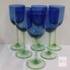 Set of 6 Metropolis by Block Handblown Tall Blue w/Green Stem/Base Wine Glasses