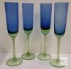 Set of 4 Metropolis by Block Handblown Tall Blue w/Green Stem/Base Champagne Glasses