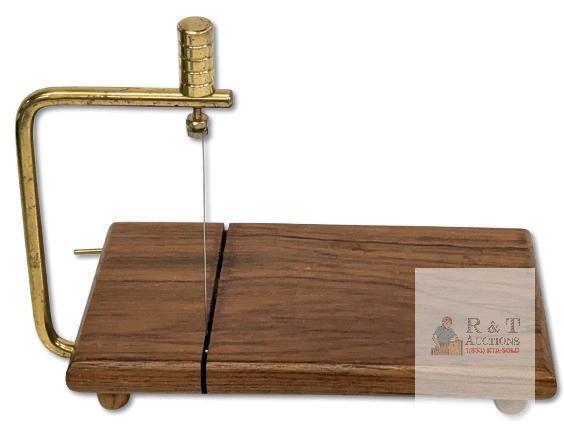 Vintage Thai Teak Wood Cheese Cutter, 8.25" &times; 5.15" &times; 7.75" Tall (Brass Cutting Arm Extended)