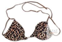 New Size LG Women's Padded Leopard Print Pearl Detail Bikini Top, Padding Removable