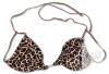 New Size LG Women's Padded Leopard Print Pearl Detail Bikini Top, Padding Removable