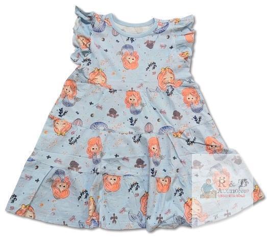 New Size 4T Girls' BliBliTaTa Cotton Blend Mermaid Summer Dress With Pockets, 96% Cotton 4% Elastane, Tagless, Ruffled Swing Sundress X004Y6WMEJ