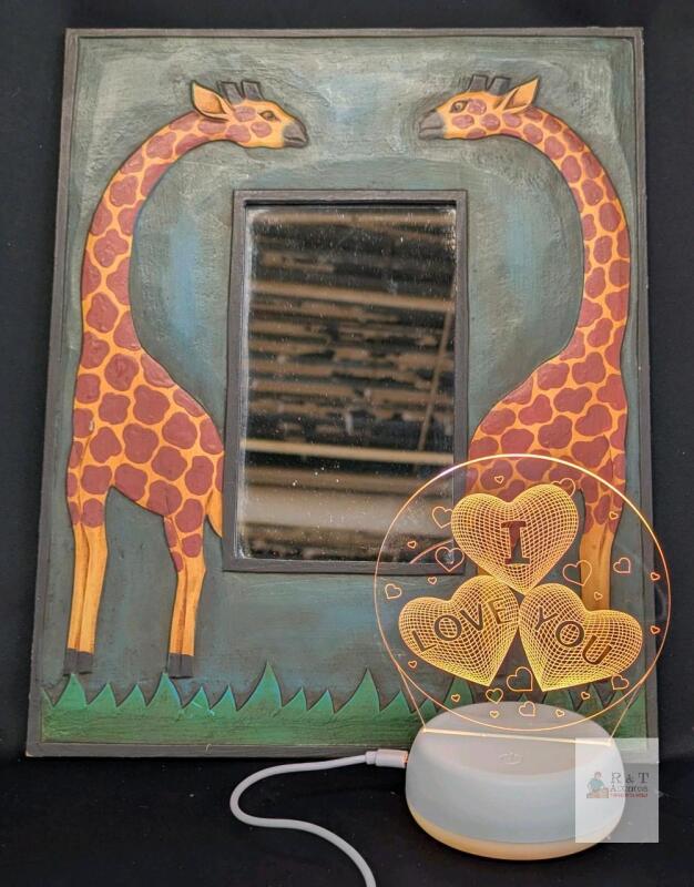 3D Night Light "I Love You" RGB Lights & 11.8" &times; 14.75" Double Giraffe Wall Mirror