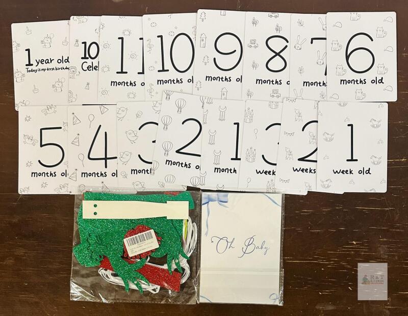 Baby Milestone Cards & Baby Shower Game Set &ndash; Approx. 16 Cards, Includes "Oh Baby" Game & Glittered Banner