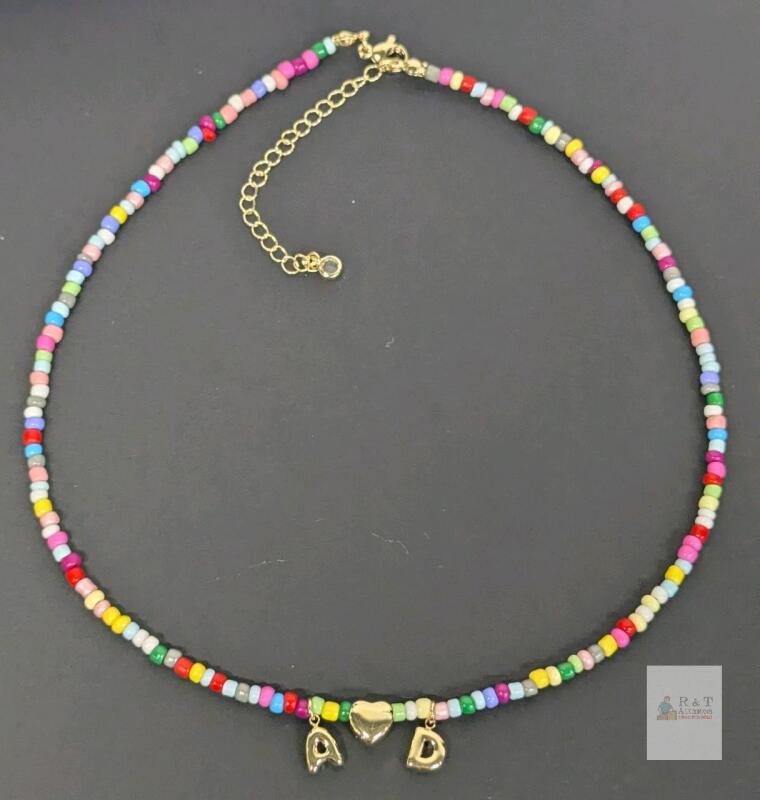 New Turandoss Bubble Initial "A ❤️ D" Love Bead Necklace 18" Long